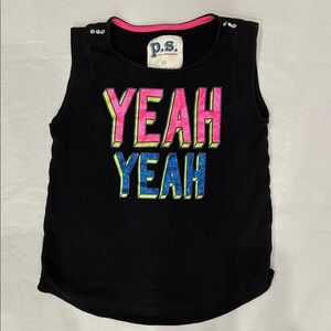 Aeropostale Black Graphic 'YEAH YEAH' Tank Top with Pink & Blue Letters